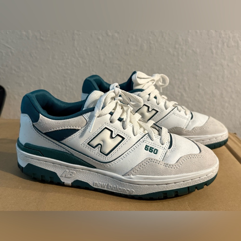 New Balance 550 White and Dark Green Sneaker